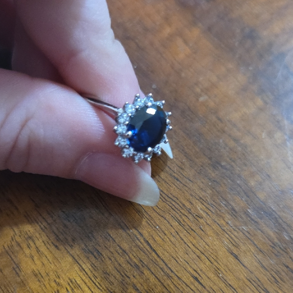 • Stauer • Sapphire and Silver Women's Halo Ring - Picture 7 of 8
